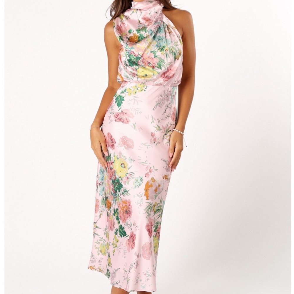 Petal & Pup NWT Gorgeous Annabelle Midi Dress in White Floral Satin Size L & XL - Picture 5 of 10